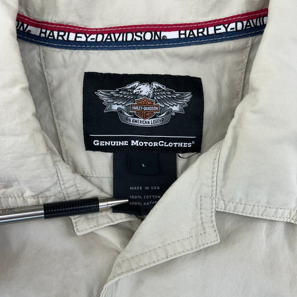 Harley Davidson Button Up Shirt Mens Large Short Sleeve Eagle Flag Constitution - Picture 4 of 8